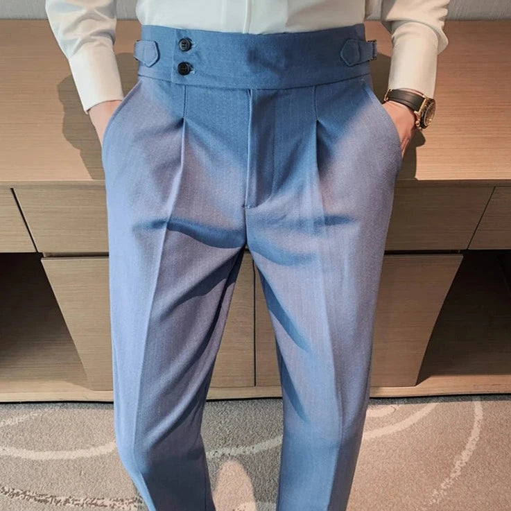 Gurkha Straight Fit Pleated Trousers | Blue