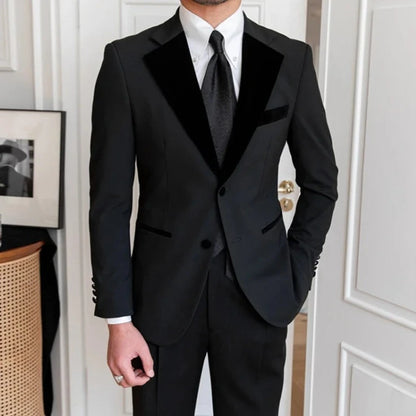 Velvet Slim Fit Men's Suit | Black