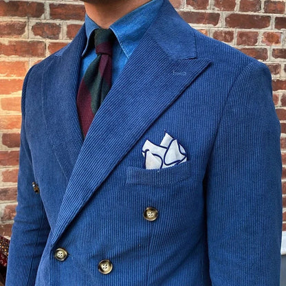 Men's Four-Button Velvet Crossed Blazer | Blue