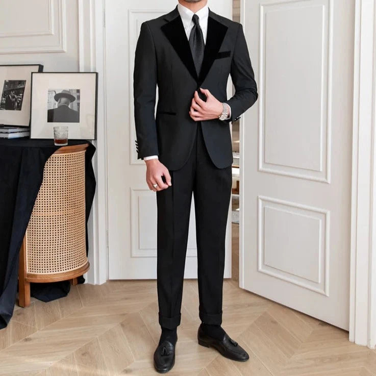 Velvet Slim Fit Men's Suit | Black