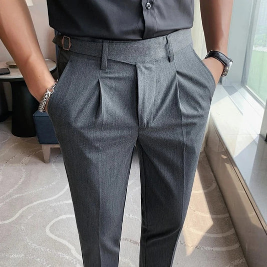 Gurkha Straight Fit Pleated Trousers | Gray