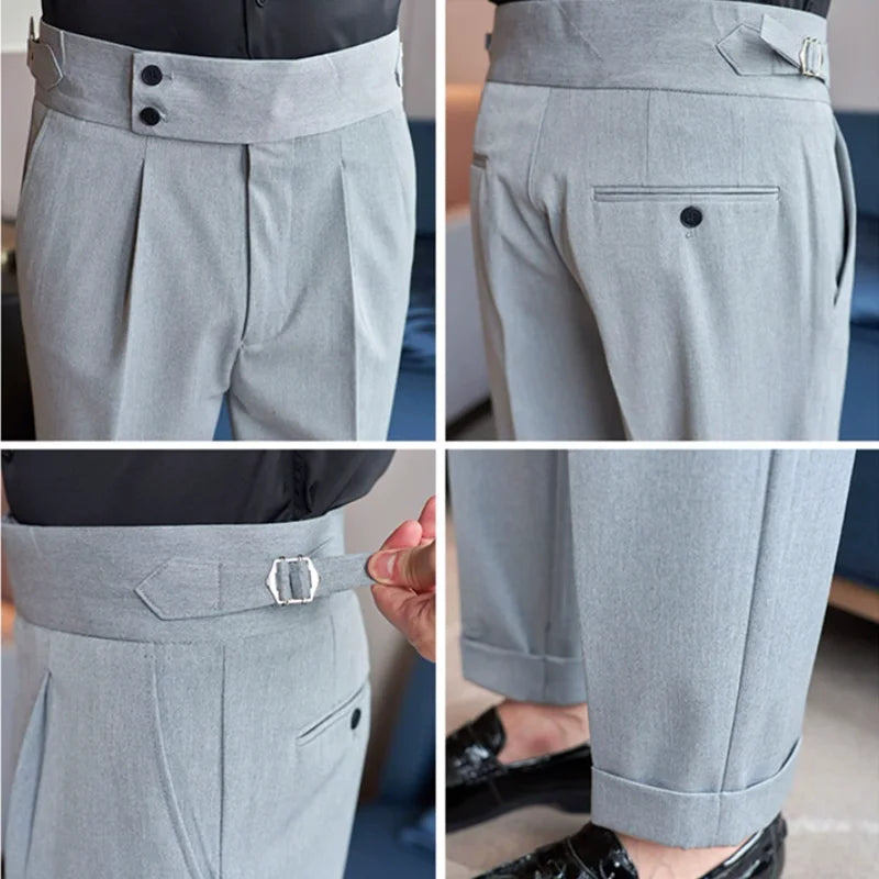 Gurkha Straight Fit Pleated Trousers | Gray