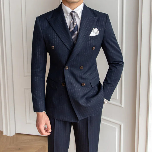 Navy Blue Double Breasted Men's Suit